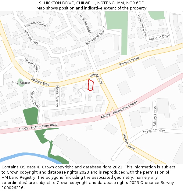 9, HICKTON DRIVE, CHILWELL, NOTTINGHAM, NG9 6DD: Location map and indicative extent of plot