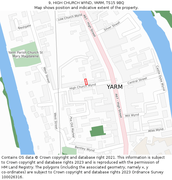 9, HIGH CHURCH WYND, YARM, TS15 9BQ: Location map and indicative extent of plot