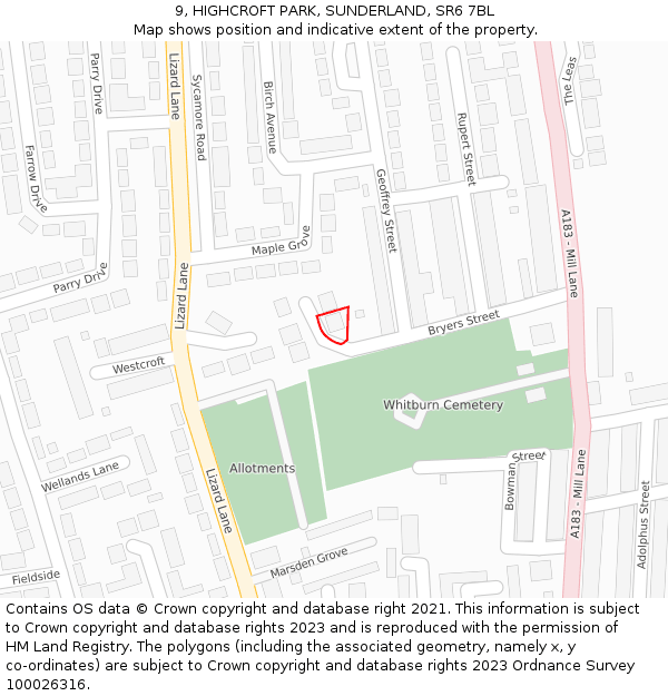 9, HIGHCROFT PARK, SUNDERLAND, SR6 7BL: Location map and indicative extent of plot