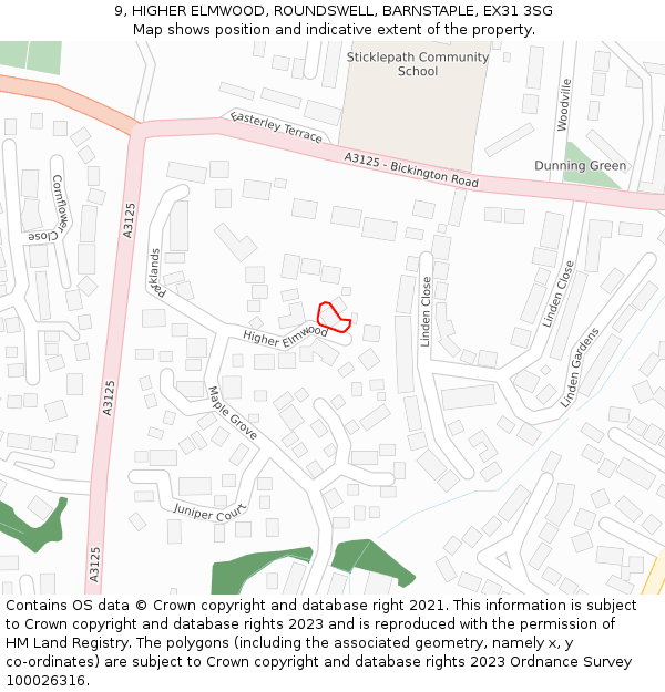 9, HIGHER ELMWOOD, ROUNDSWELL, BARNSTAPLE, EX31 3SG: Location map and indicative extent of plot