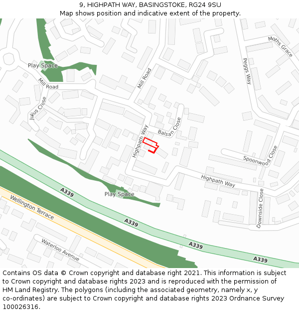 9, HIGHPATH WAY, BASINGSTOKE, RG24 9SU: Location map and indicative extent of plot