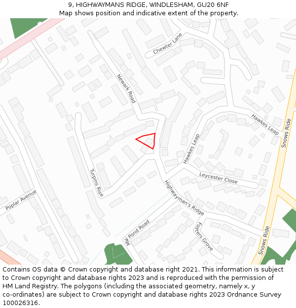 9, HIGHWAYMANS RIDGE, WINDLESHAM, GU20 6NF: Location map and indicative extent of plot