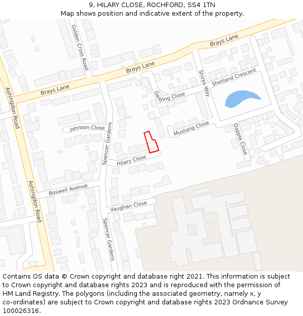 9, HILARY CLOSE, ROCHFORD, SS4 1TN: Location map and indicative extent of plot