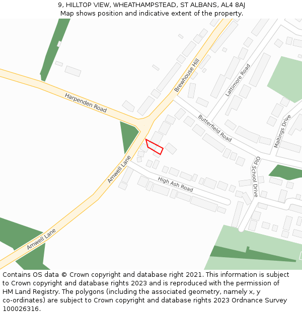 9, HILLTOP VIEW, WHEATHAMPSTEAD, ST ALBANS, AL4 8AJ: Location map and indicative extent of plot