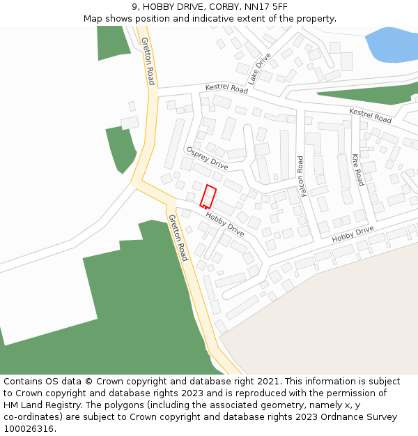 9, HOBBY DRIVE, CORBY, NN17 5FF: Location map and indicative extent of plot