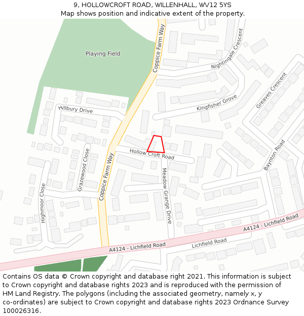 9, HOLLOWCROFT ROAD, WILLENHALL, WV12 5YS: Location map and indicative extent of plot