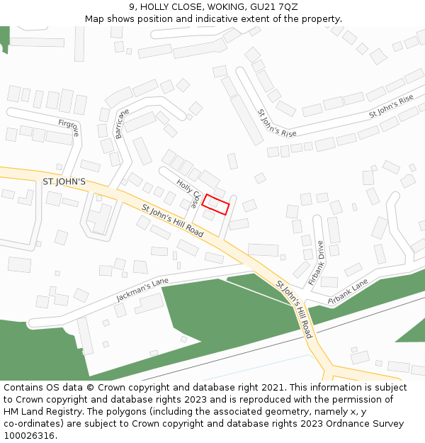 9, HOLLY CLOSE, WOKING, GU21 7QZ: Location map and indicative extent of plot