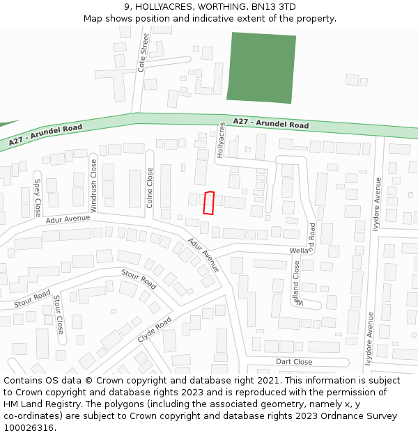 9, HOLLYACRES, WORTHING, BN13 3TD: Location map and indicative extent of plot