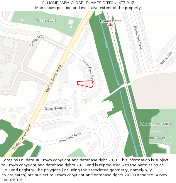 9, HOME FARM CLOSE, THAMES DITTON, KT7 0HZ: Location map and indicative extent of plot