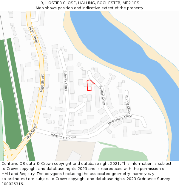 9, HOSTIER CLOSE, HALLING, ROCHESTER, ME2 1ES: Location map and indicative extent of plot