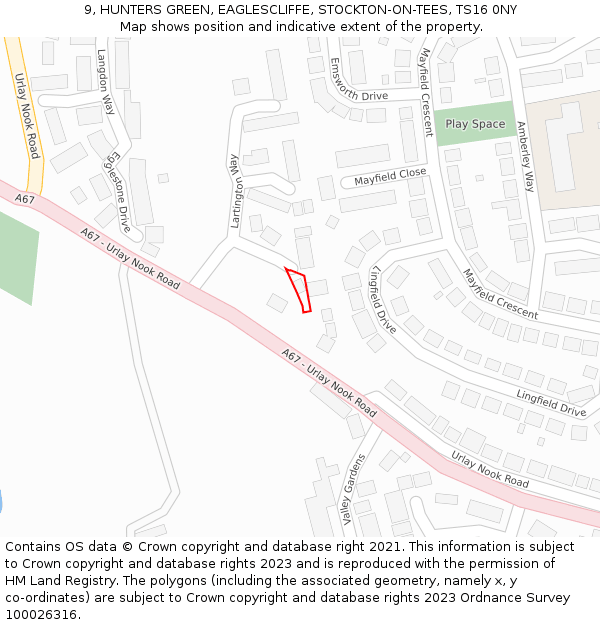 9, HUNTERS GREEN, EAGLESCLIFFE, STOCKTON-ON-TEES, TS16 0NY: Location map and indicative extent of plot