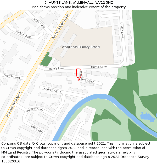 9, HUNTS LANE, WILLENHALL, WV12 5NZ: Location map and indicative extent of plot