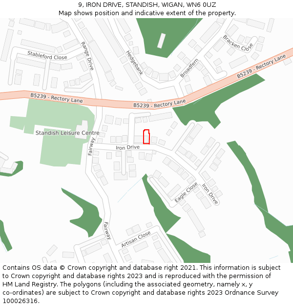 9, IRON DRIVE, STANDISH, WIGAN, WN6 0UZ: Location map and indicative extent of plot