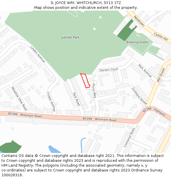 9, JOYCE WAY, WHITCHURCH, SY13 1TZ: Location map and indicative extent of plot