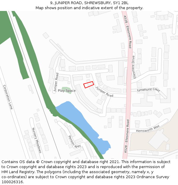 9, JUNIPER ROAD, SHREWSBURY, SY1 2BL: Location map and indicative extent of plot