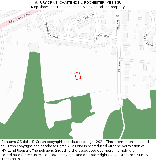 9, JURY DRIVE, CHATTENDEN, ROCHESTER, ME3 8GU: Location map and indicative extent of plot