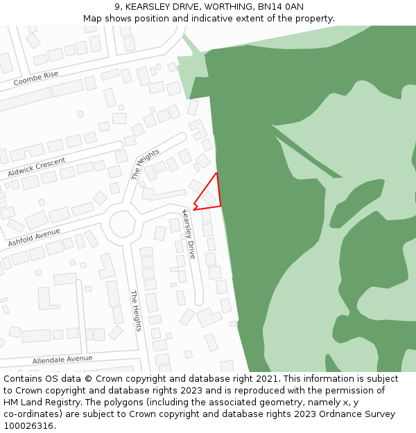 9, KEARSLEY DRIVE, WORTHING, BN14 0AN: Location map and indicative extent of plot