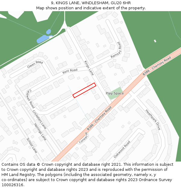 9, KINGS LANE, WINDLESHAM, GU20 6HR: Location map and indicative extent of plot