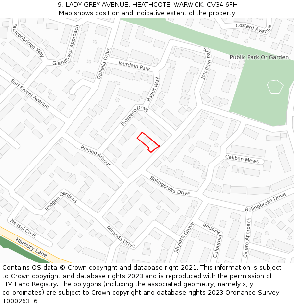 9, LADY GREY AVENUE, HEATHCOTE, WARWICK, CV34 6FH: Location map and indicative extent of plot