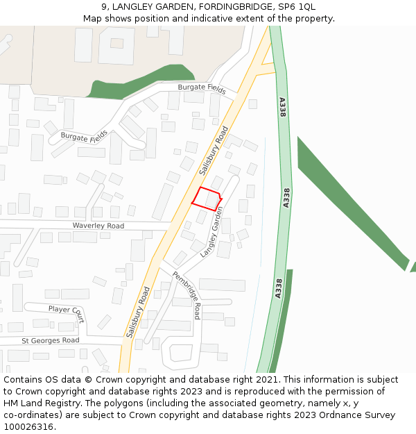 9, LANGLEY GARDEN, FORDINGBRIDGE, SP6 1QL: Location map and indicative extent of plot