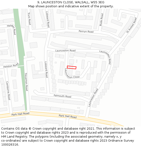 9, LAUNCESTON CLOSE, WALSALL, WS5 3EG: Location map and indicative extent of plot