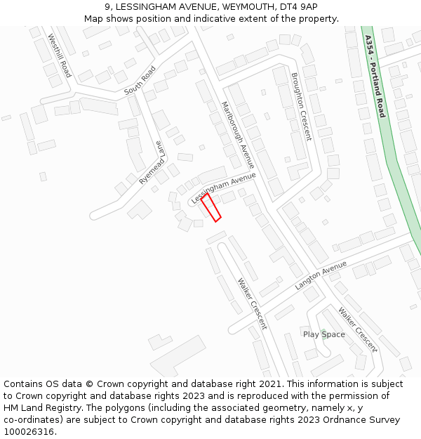 9, LESSINGHAM AVENUE, WEYMOUTH, DT4 9AP: Location map and indicative extent of plot