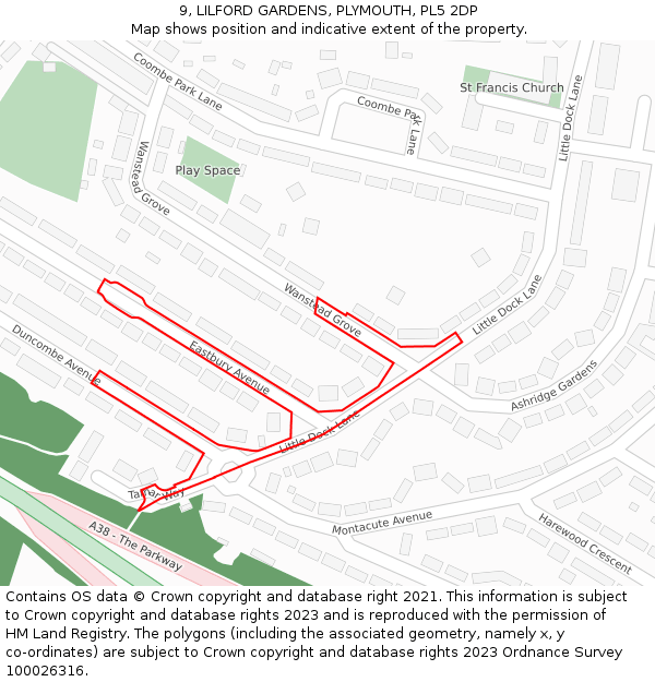 9, LILFORD GARDENS, PLYMOUTH, PL5 2DP: Location map and indicative extent of plot