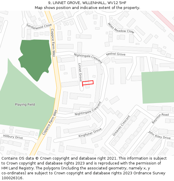 9, LINNET GROVE, WILLENHALL, WV12 5HF: Location map and indicative extent of plot