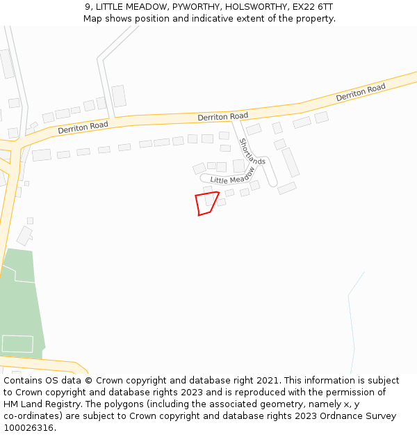 9, LITTLE MEADOW, PYWORTHY, HOLSWORTHY, EX22 6TT: Location map and indicative extent of plot