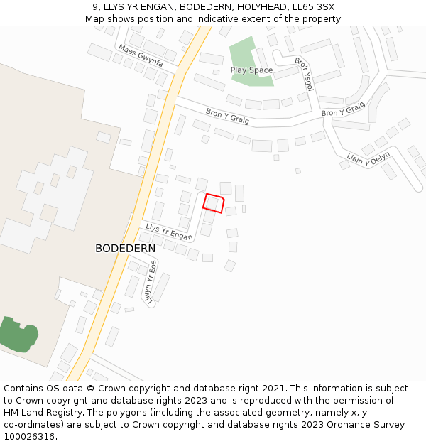 9, LLYS YR ENGAN, BODEDERN, HOLYHEAD, LL65 3SX: Location map and indicative extent of plot