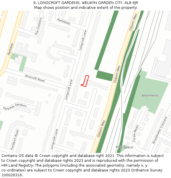 9, LONGCROFT GARDENS, WELWYN GARDEN CITY, AL8 6JR: Location map and indicative extent of plot