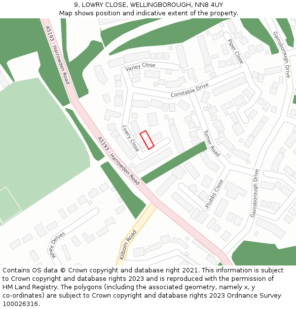 9, LOWRY CLOSE, WELLINGBOROUGH, NN8 4UY: Location map and indicative extent of plot