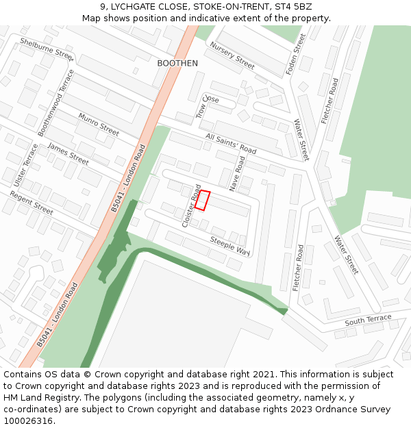 9, LYCHGATE CLOSE, STOKE-ON-TRENT, ST4 5BZ: Location map and indicative extent of plot