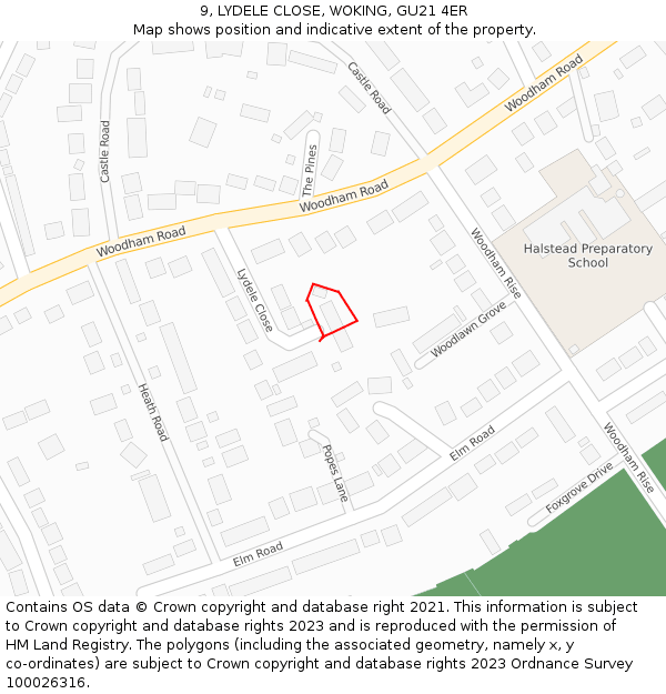 9, LYDELE CLOSE, WOKING, GU21 4ER: Location map and indicative extent of plot