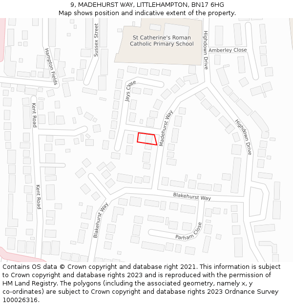 9, MADEHURST WAY, LITTLEHAMPTON, BN17 6HG: Location map and indicative extent of plot