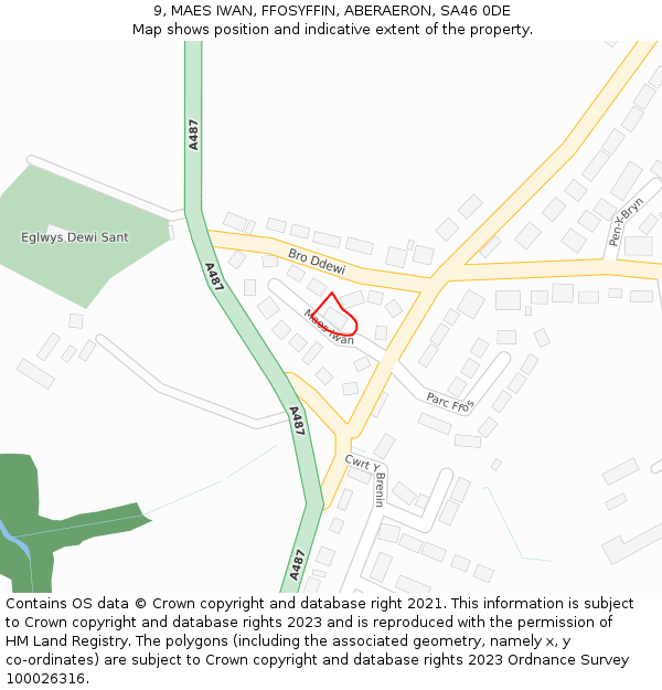 9, MAES IWAN, FFOSYFFIN, ABERAERON, SA46 0DE: Location map and indicative extent of plot