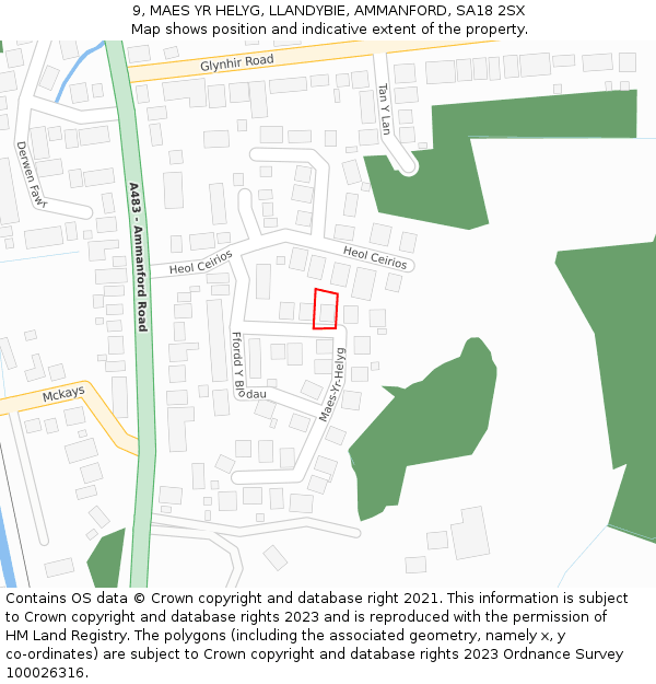 9, MAES YR HELYG, LLANDYBIE, AMMANFORD, SA18 2SX: Location map and indicative extent of plot