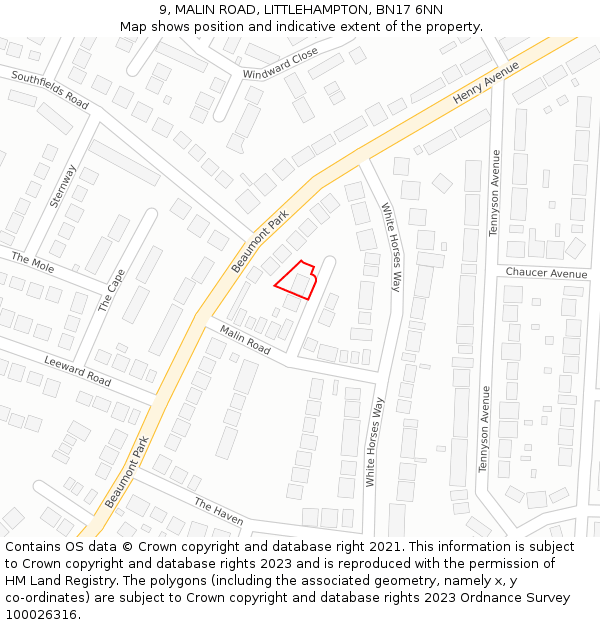 9, MALIN ROAD, LITTLEHAMPTON, BN17 6NN: Location map and indicative extent of plot