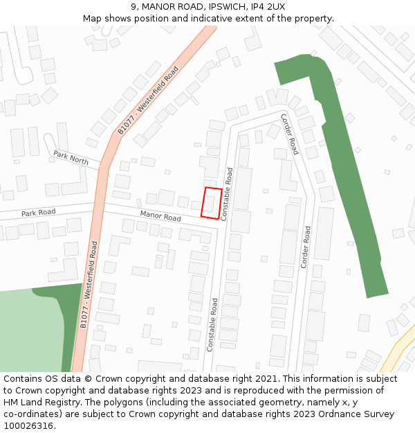 9, MANOR ROAD, IPSWICH, IP4 2UX: Location map and indicative extent of plot