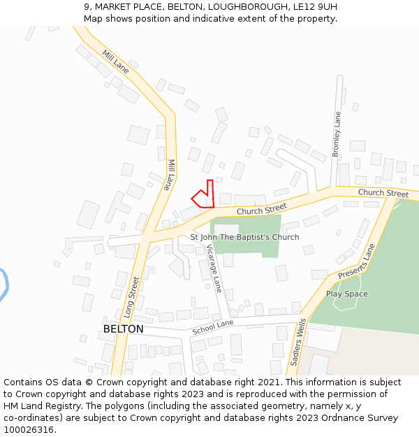 9, MARKET PLACE, BELTON, LOUGHBOROUGH, LE12 9UH: Location map and indicative extent of plot