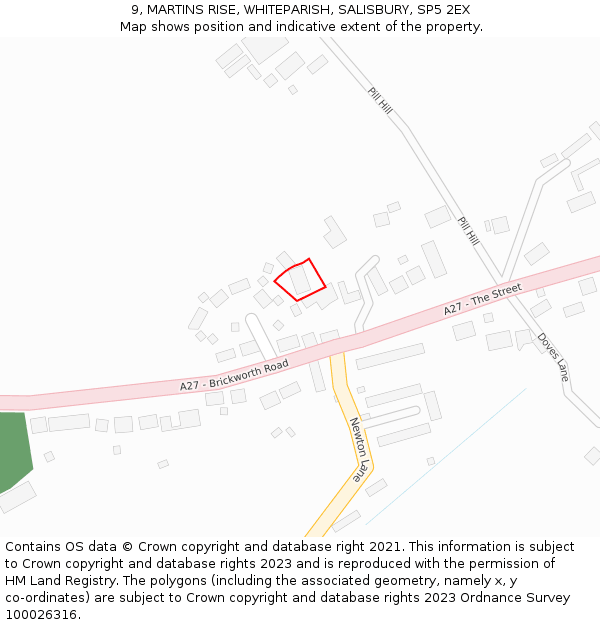 9, MARTINS RISE, WHITEPARISH, SALISBURY, SP5 2EX: Location map and indicative extent of plot