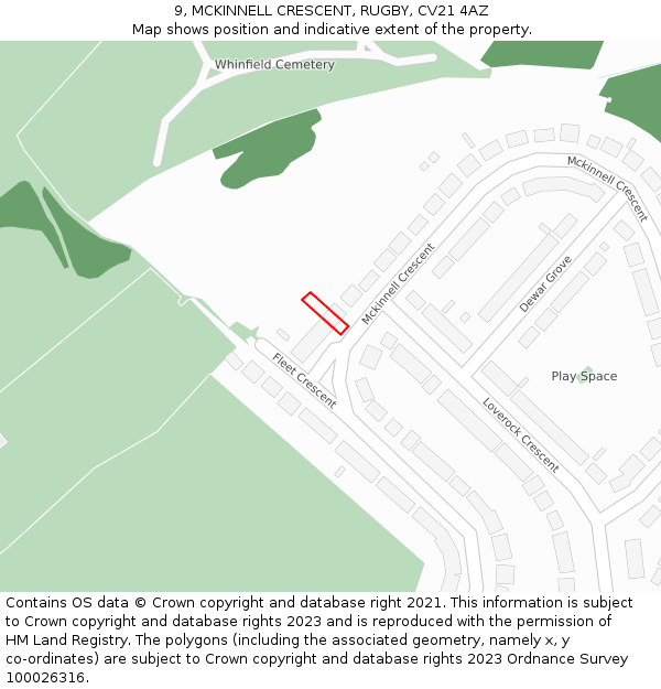 9, MCKINNELL CRESCENT, RUGBY, CV21 4AZ: Location map and indicative extent of plot