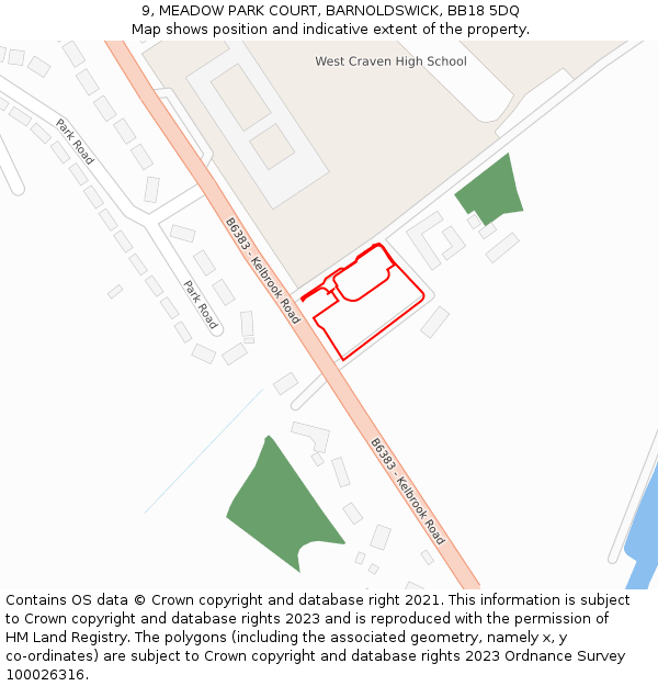 9, MEADOW PARK COURT, BARNOLDSWICK, BB18 5DQ: Location map and indicative extent of plot