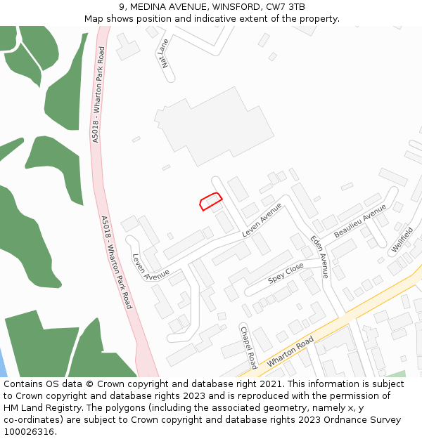 9, MEDINA AVENUE, WINSFORD, CW7 3TB: Location map and indicative extent of plot