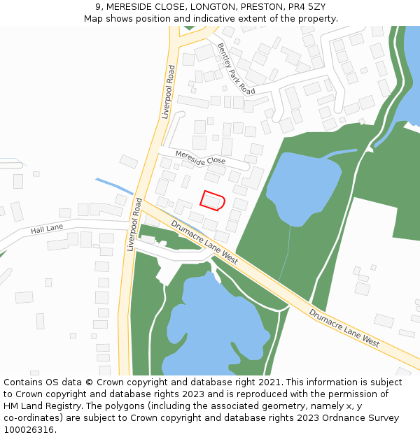 9, MERESIDE CLOSE, LONGTON, PRESTON, PR4 5ZY: Location map and indicative extent of plot