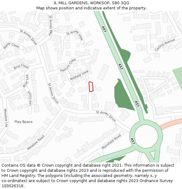 9, MILL GARDENS, WORKSOP, S80 3QG: Location map and indicative extent of plot