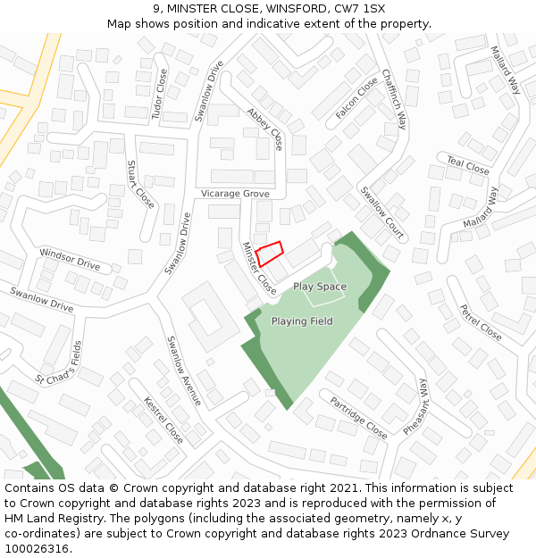 9, MINSTER CLOSE, WINSFORD, CW7 1SX: Location map and indicative extent of plot