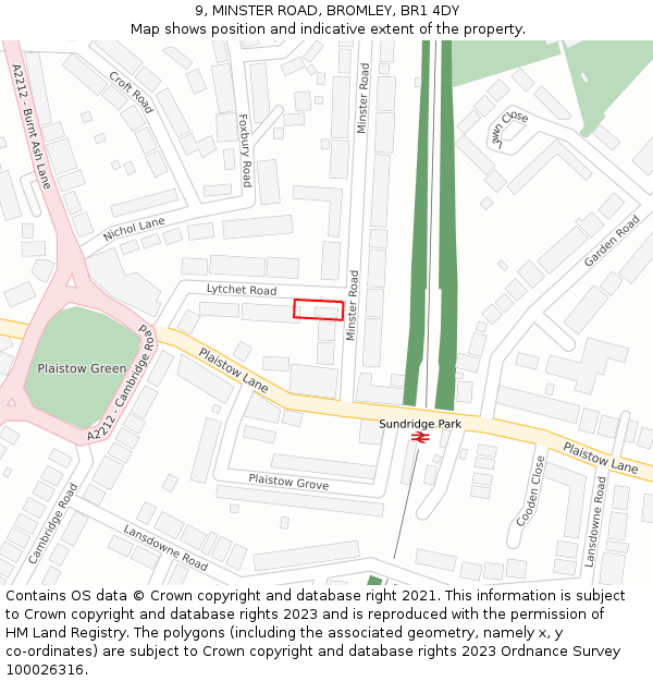 9, MINSTER ROAD, BROMLEY, BR1 4DY: Location map and indicative extent of plot