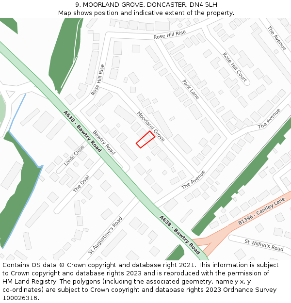 9, MOORLAND GROVE, DONCASTER, DN4 5LH: Location map and indicative extent of plot