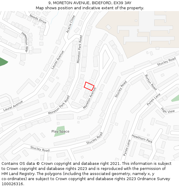 9, MORETON AVENUE, BIDEFORD, EX39 3AY: Location map and indicative extent of plot